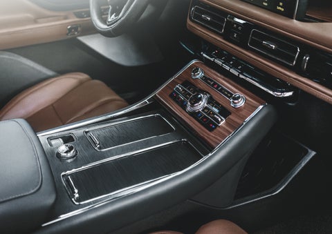 The front center console of a 2024 Lincoln Aviator® SUV is shown | Cavalier Lincoln in Chesapeake VA
