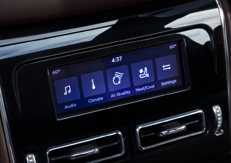 Driver controls like music, temperature, air quality, settings, and heat/cool seats are shown. | Cavalier Lincoln in Chesapeake VA